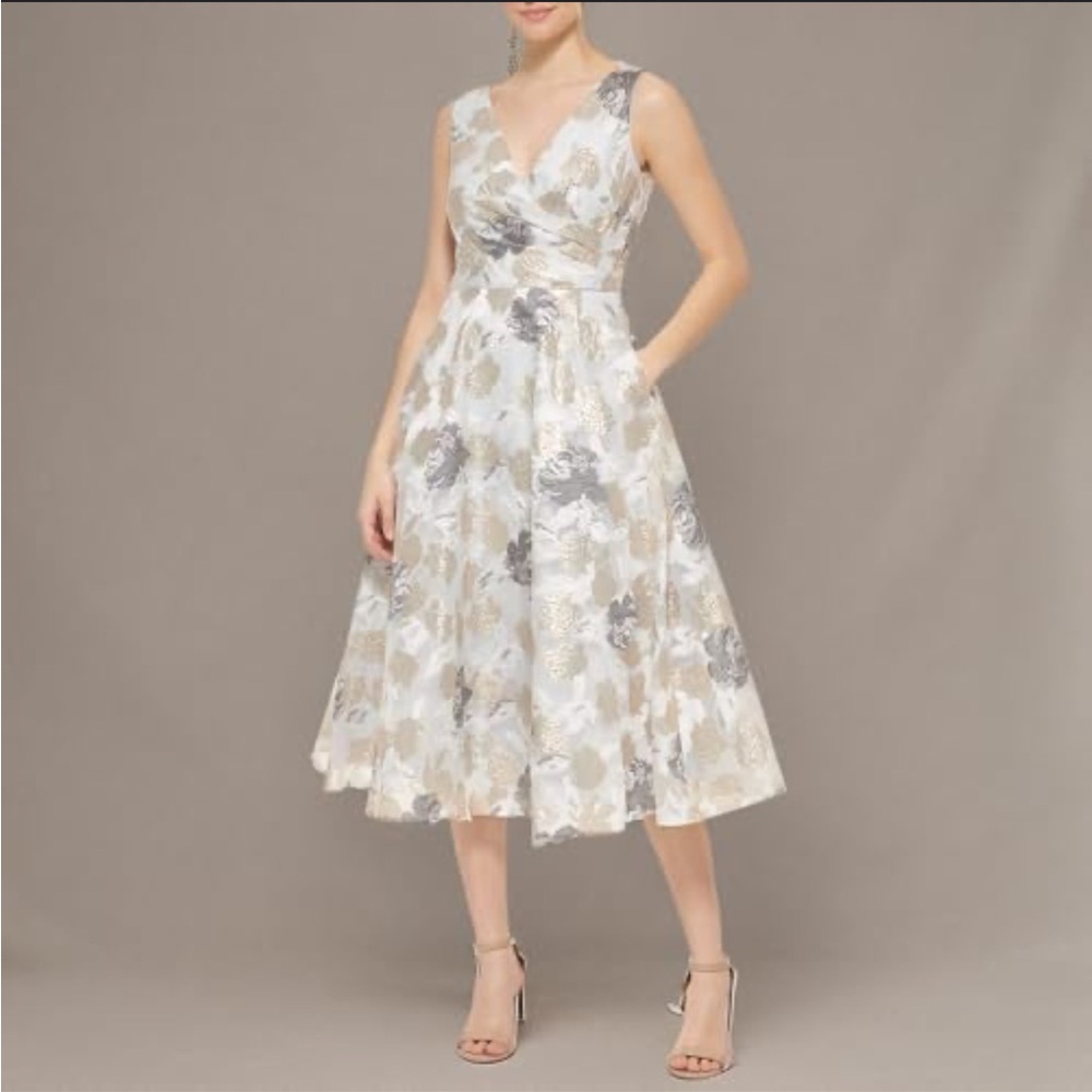 Eliza J Silver and Gold Floral Midi Dress New With Tags